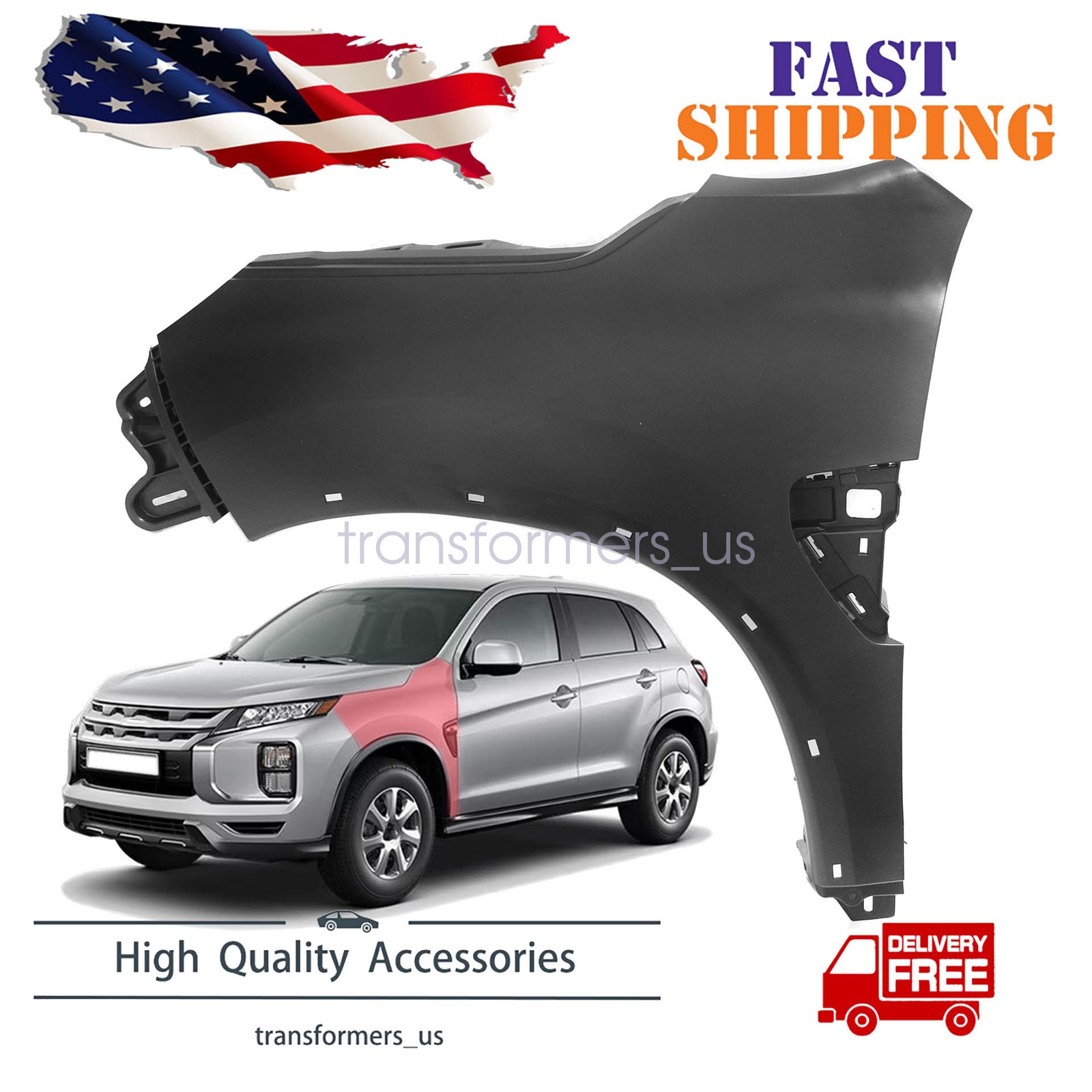Front Fender Panel Plastic LH Driver Side Fit Mitsubishi Outlander Sport 20-23