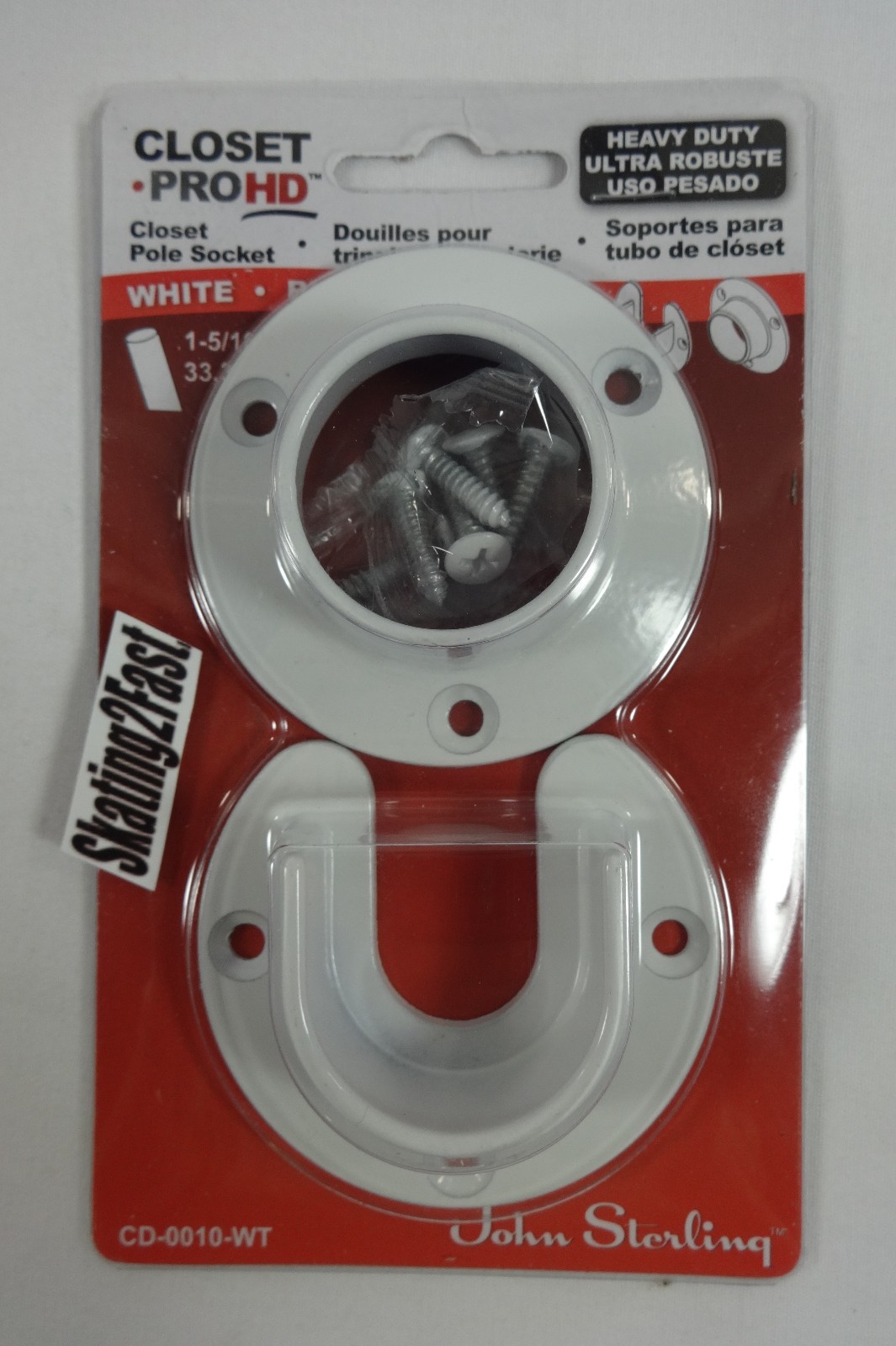 Pk 2 Heavy Duty Closet Pole Sockets White CD-0010-CH Round Wall-Mount Bracket