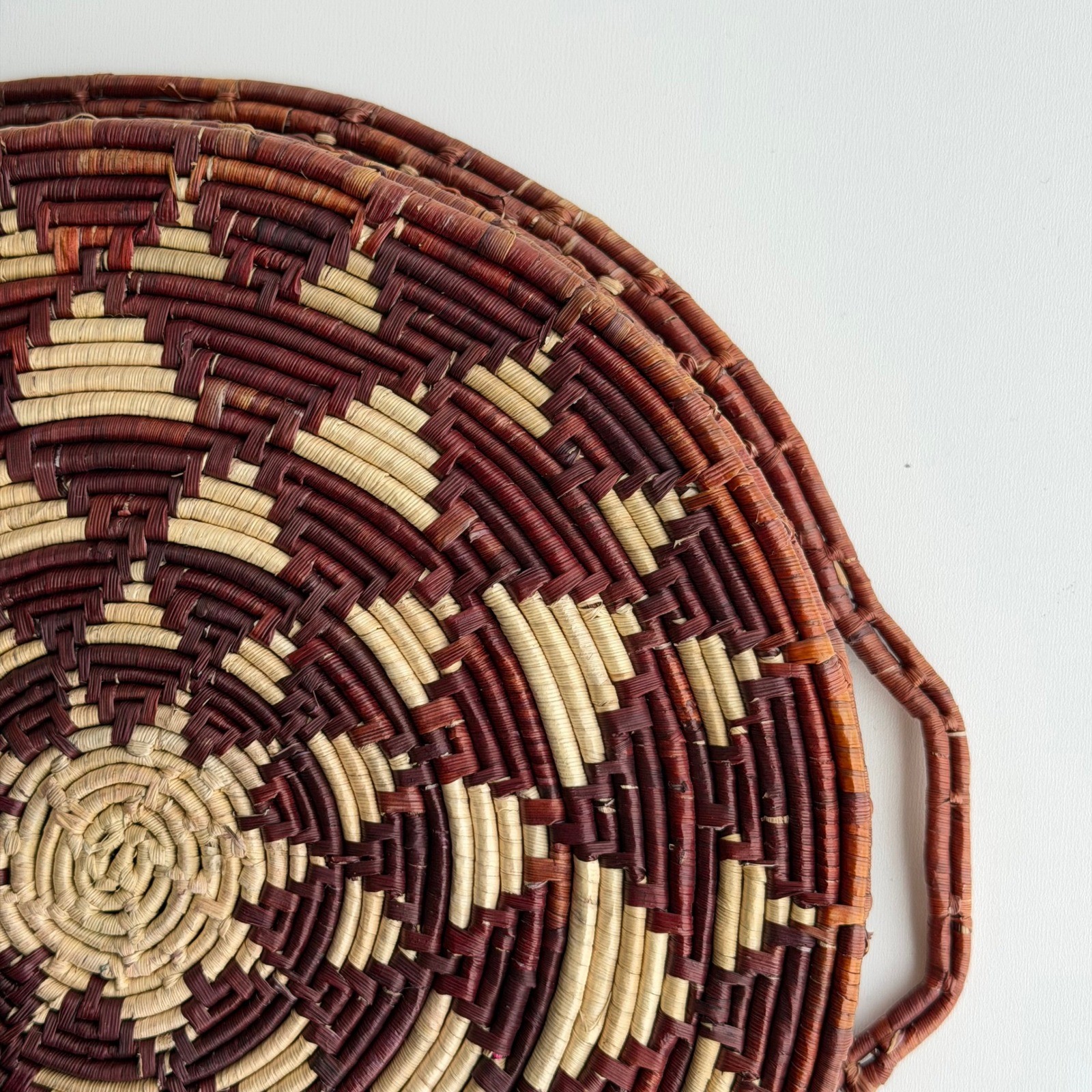 Vintage Basket Tray with Handles Brown Natural Boho Woven Primitive Organic