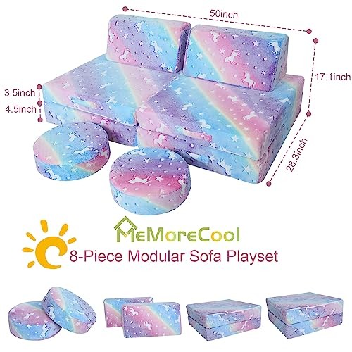 Modular Glow Sofa for Kids – 8-Piece Foam Play Couch Set Glowing Plush Rainbow