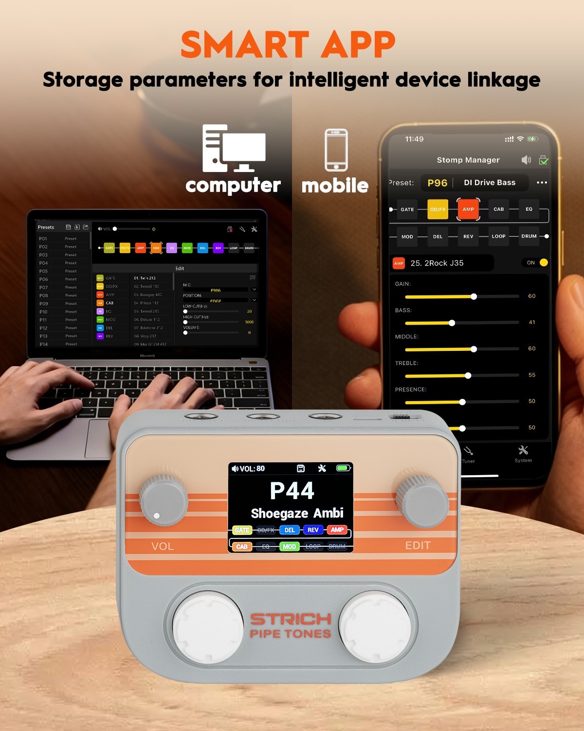STRICH Pipe Tones Multi Effects Processor for Guitar Bass 8 Effects +Looper Drum