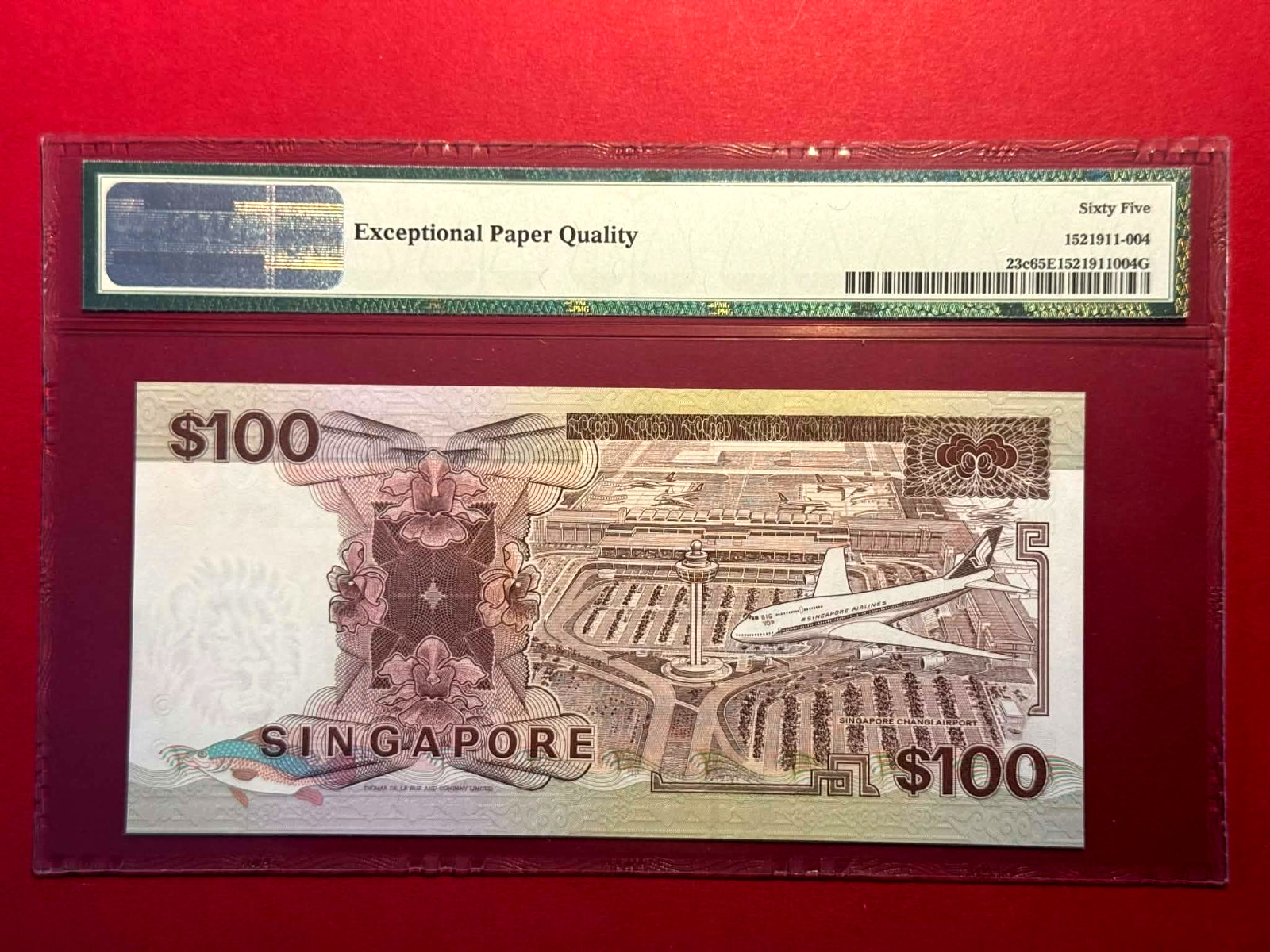Singapore: 100 Dollars ND (1995) Pick 23c,6c PMG Gem Uncirculated 65 EPQ.