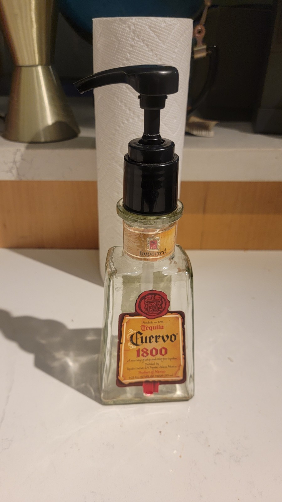 Cuervo 1800 Tequila Soap Dispenser Empty Glass Decanter Bottle 375mL