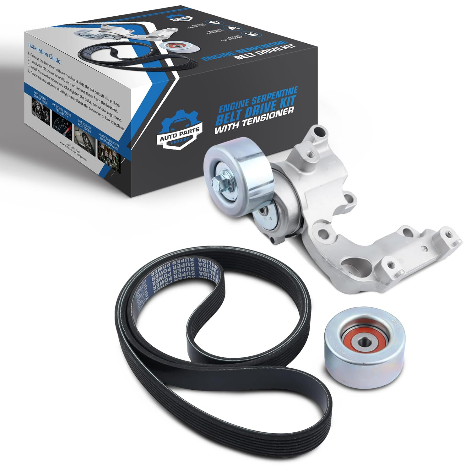 Serpentine Belt Drive Kit W/Tensioner & Idler Pulleys Compatible with Toyota Hig