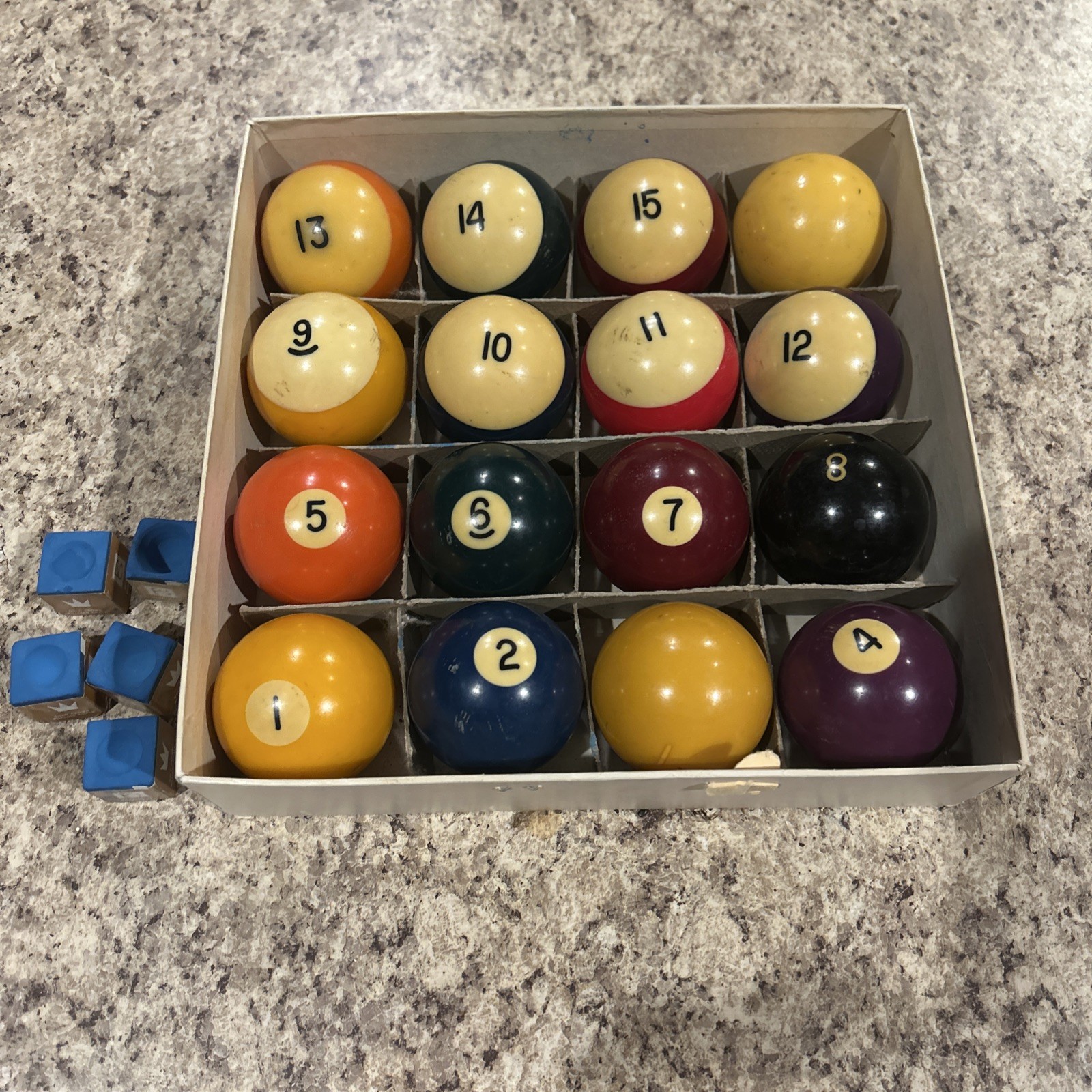 Mixed Balls in a Brunswick Centennial Box. Pool Balls Set & Rack & Chalk