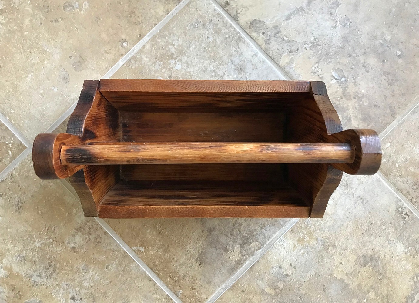 Rustic Vintage Wooden Desk Organizer Tabletop Hand Crafted with Handle, 2 Sides