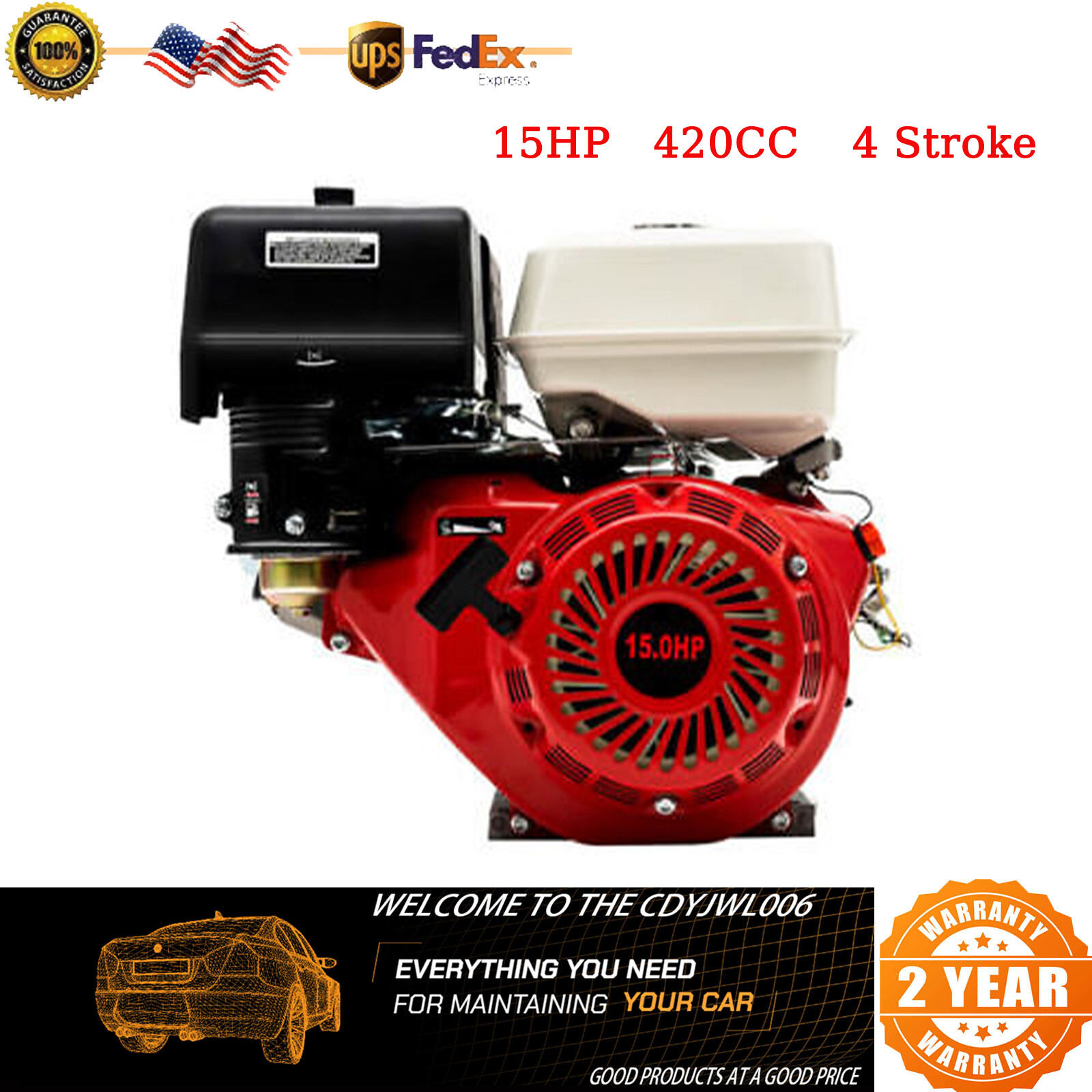 15 HP 4 Stroke  Engine Motor OHV Horizontal Go Kart Motor Recoil Start 420 CC
