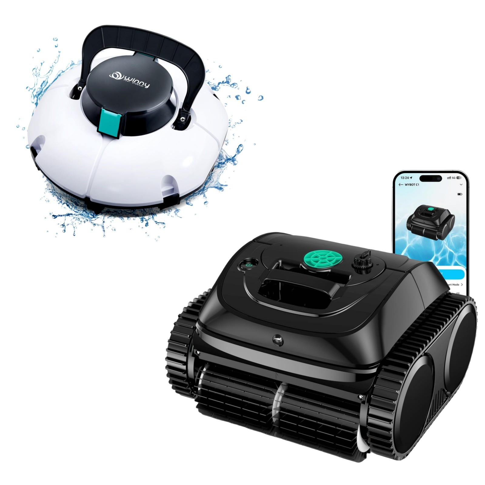 WYBOT C1 Wall Climb Robotic Pool Vacuum Cleaner + 1102 Pool Robot Cordless Set