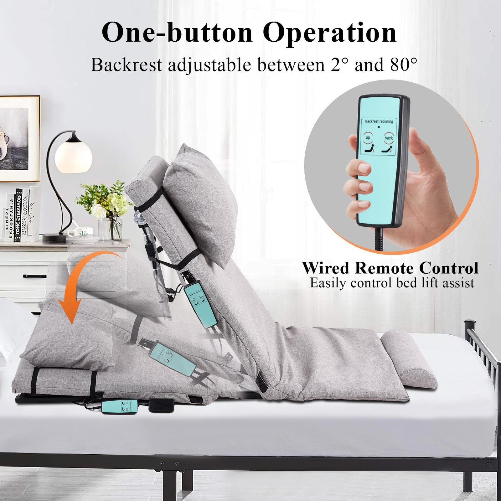 Electric Lifting Bed Backrest Adjustable Back Rest Support Powered
