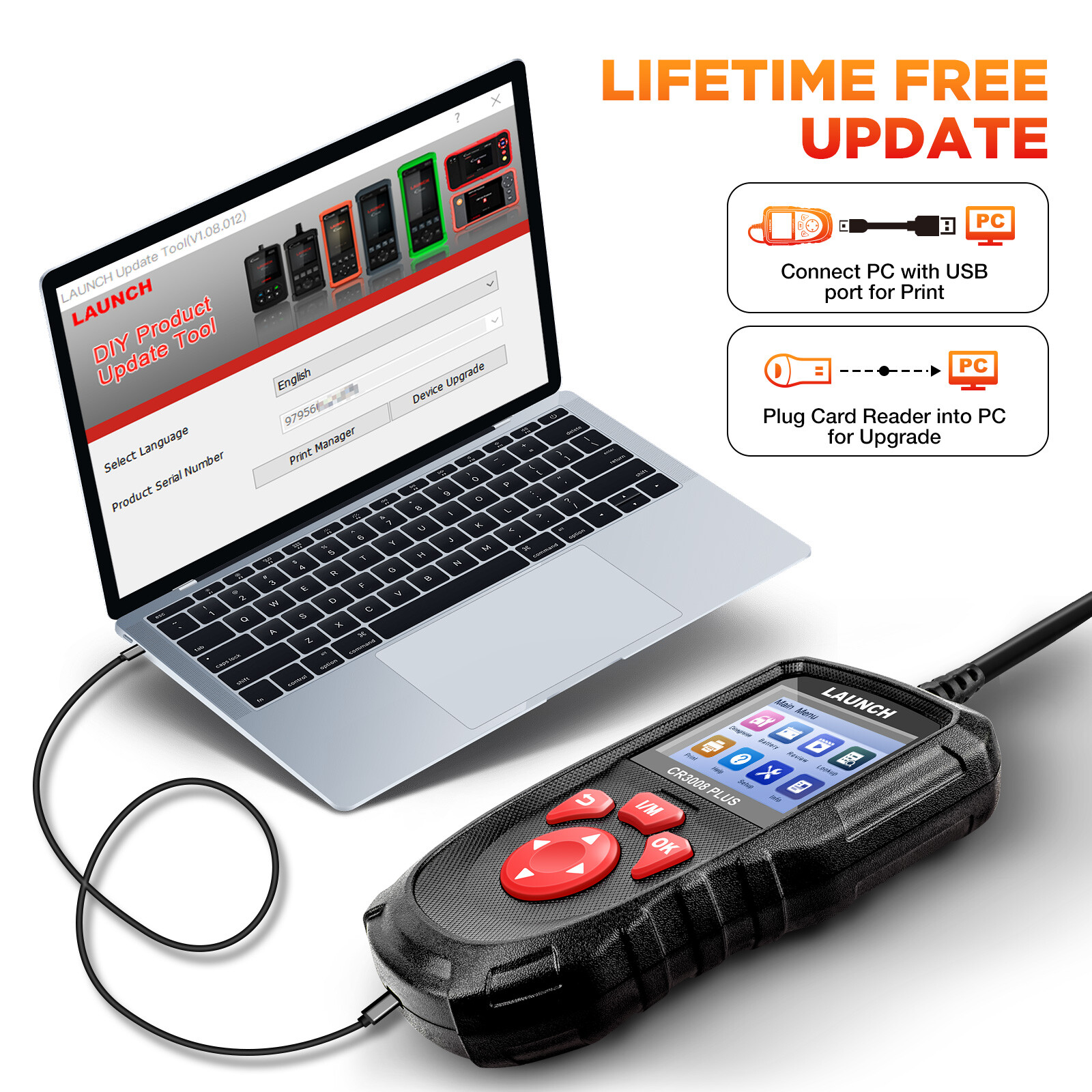 LAUNCH CR3008 PLUS Fault Code Reader Scanner OBD2 EOBD Car Diagnostic Scan Tool
