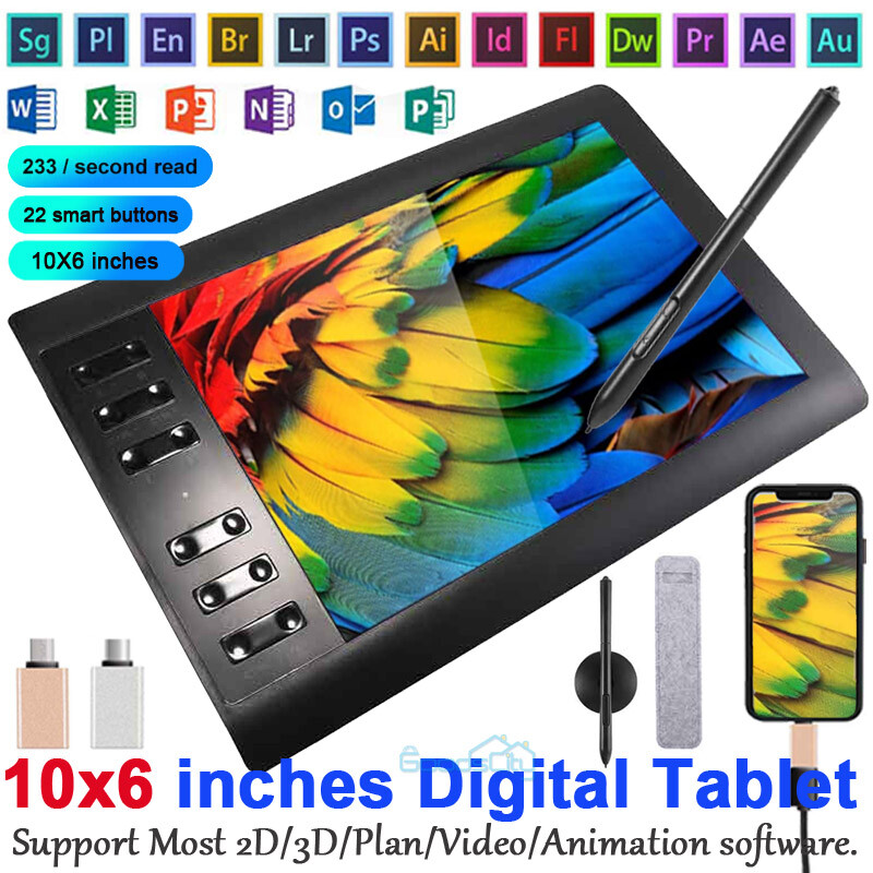 Professional Digital Graphic Drawing Tablet HD Screen, Battery-free Pen, NEW