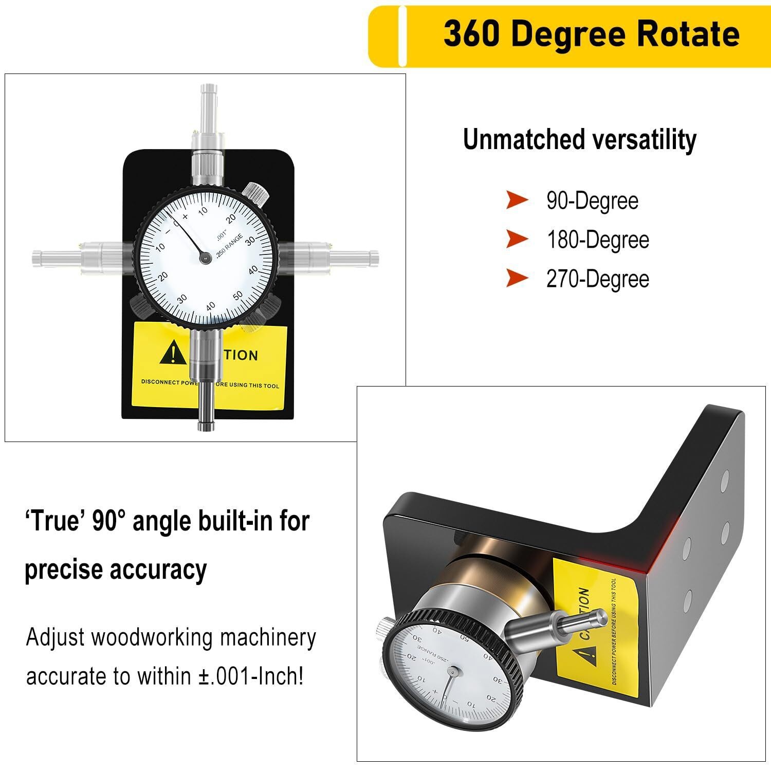 W1218A Dial Indicator Magnetic Base 360° for Planer Jointer Woodworking Setup