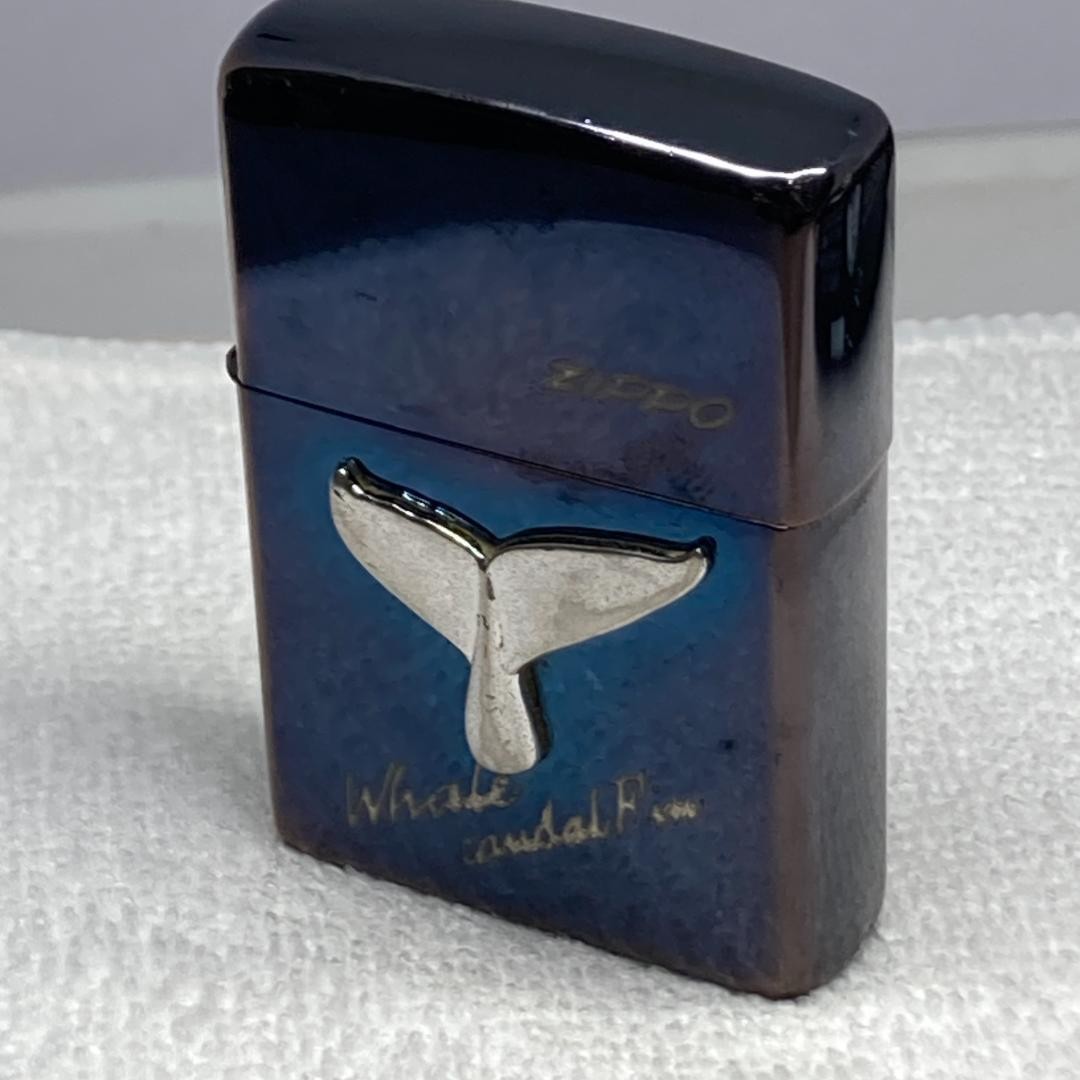 Zippo Item ZIPPO Lighter Whale Fin Metal Coated Blue Made in 2003 Ignition OK