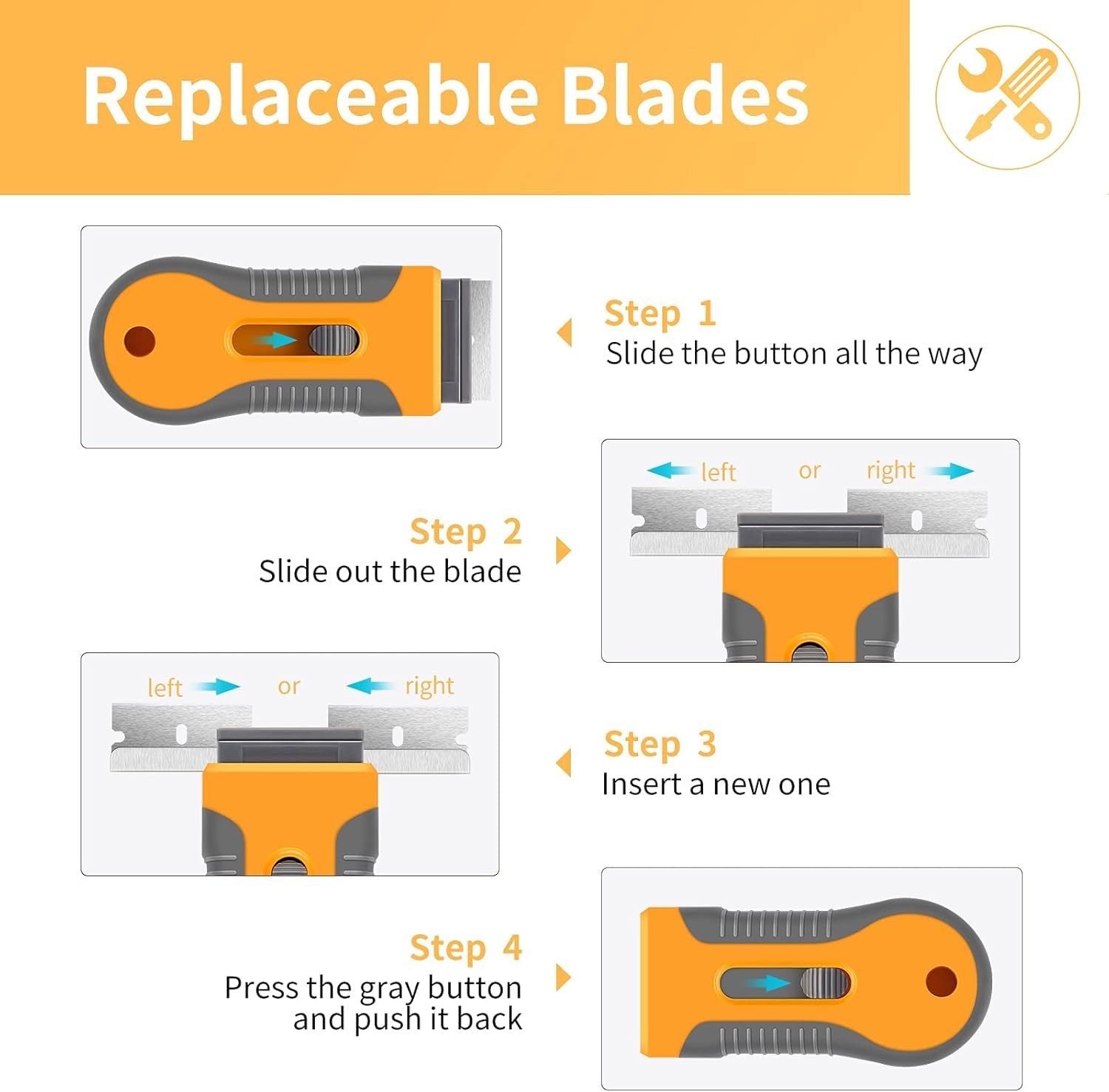 8 Pack Razor Blade Scraper, Retractable Razor Blade Scraper Tool with 120Pcs ...