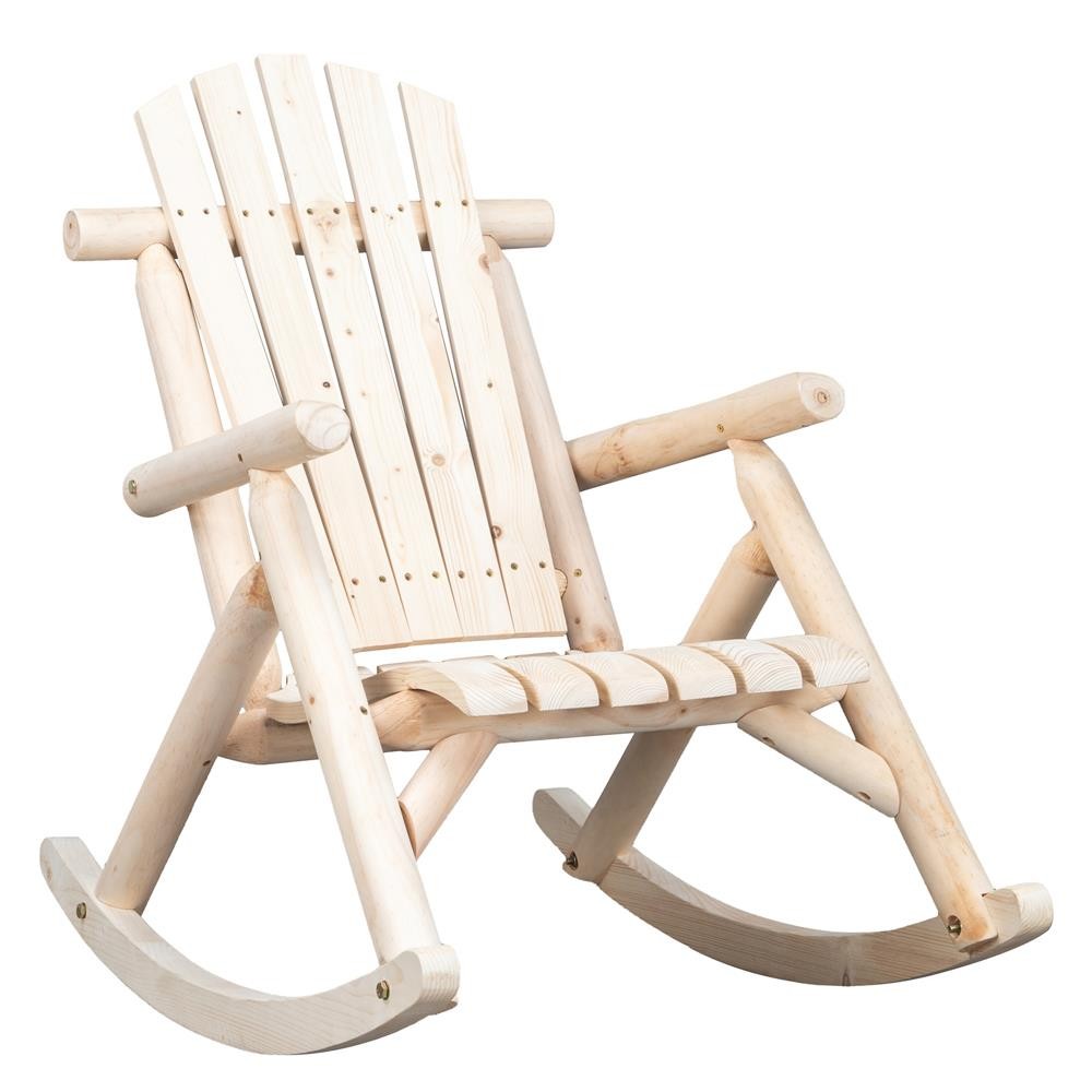 Adirondack Rocker Rustic Wood Rocking Chair Indoor/Outdoor Wooden Log Color