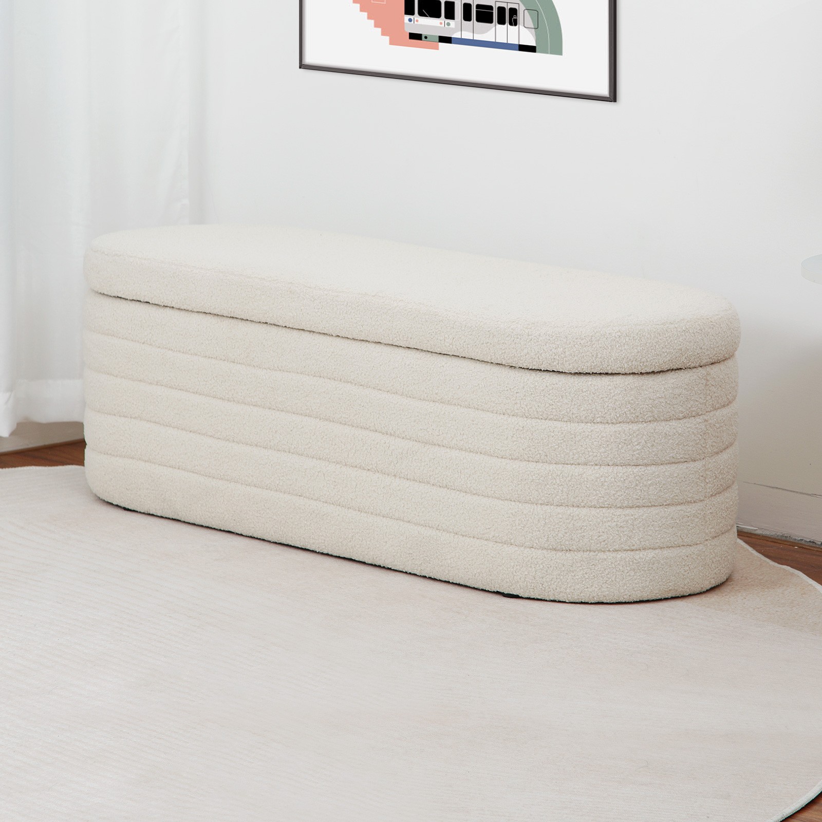 45” Sherpa Storage Ottoman Bench Footrest Footstool Upholstered End of Bed Stool