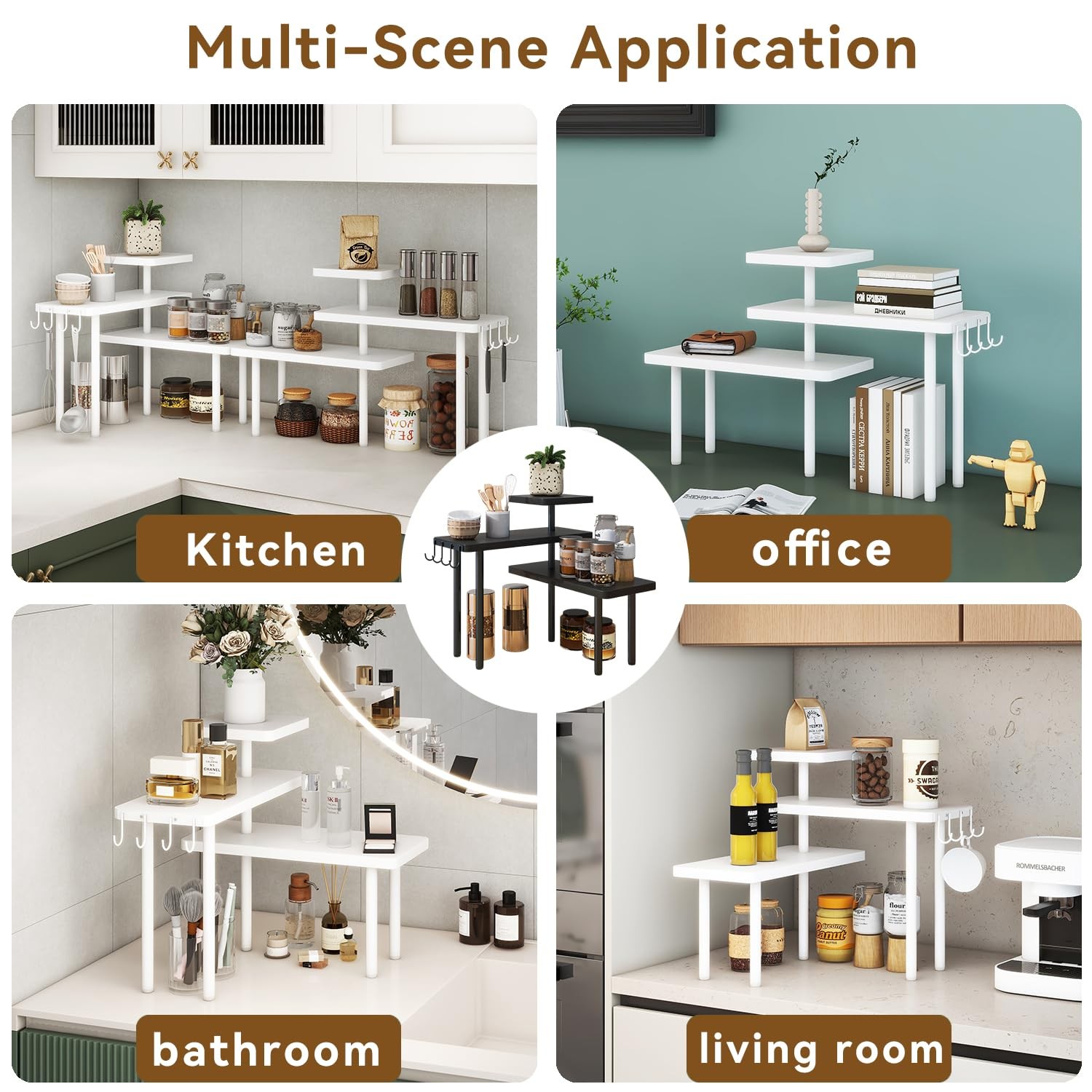 IBUYKE 3-Tier Spice Rack Kitchen,Rotating 1 pack (Improved), White
