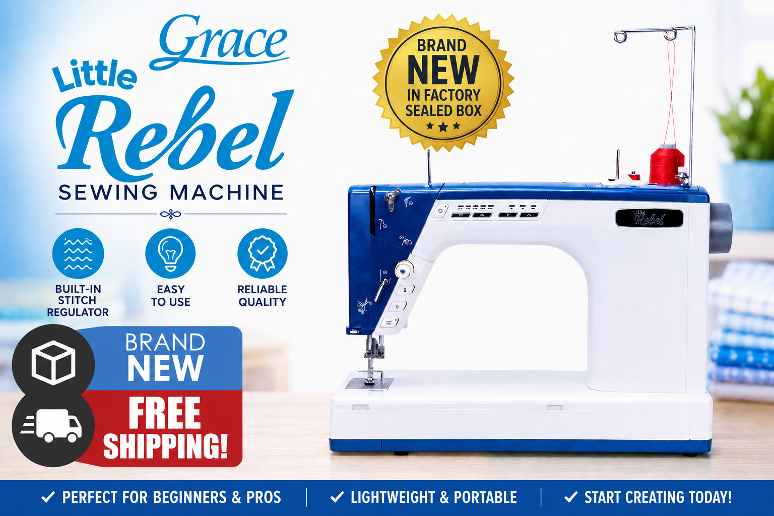 Grace Little Rebel Long Arm Quilting Sewing Machine w/Stitch Regulator Brand NEW