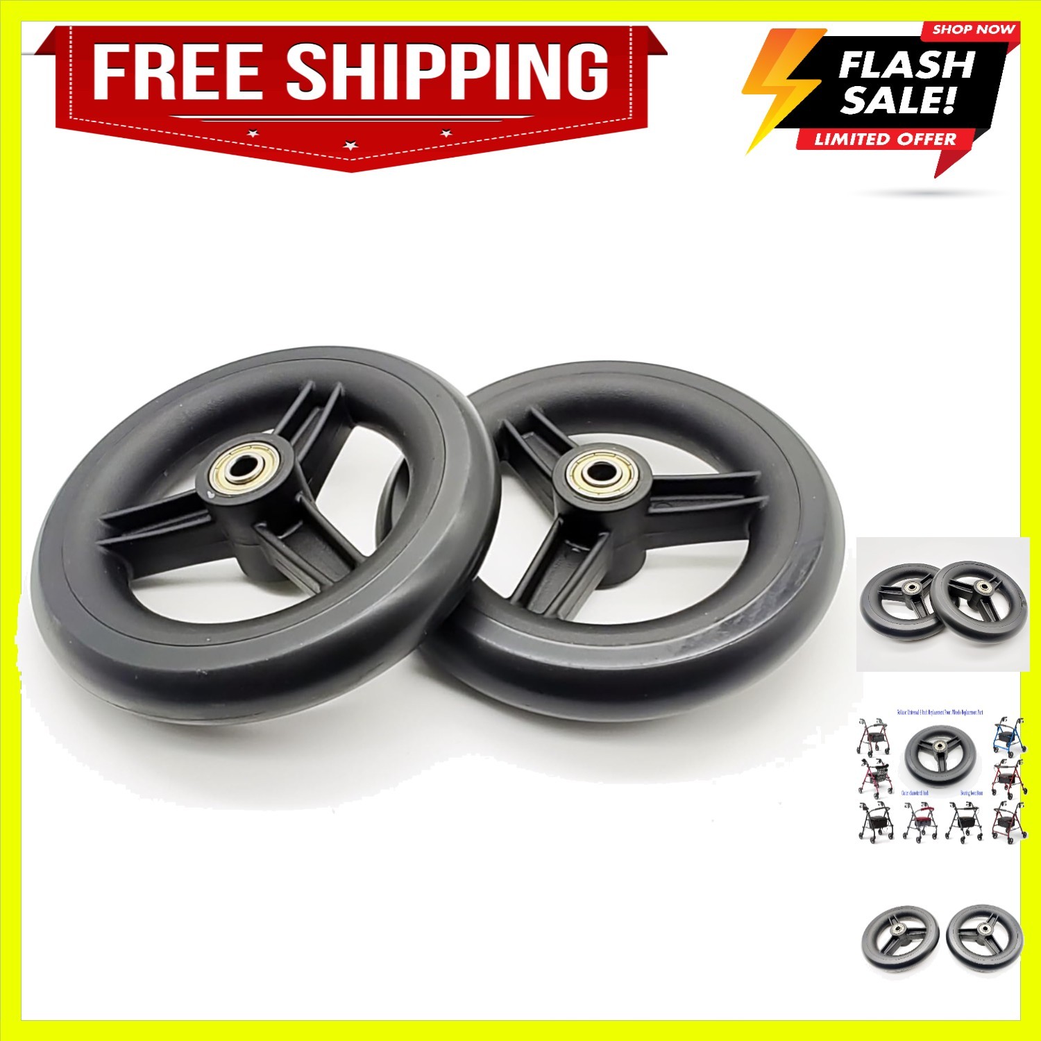 6-Inch Solid Rollator Replacement Wheels | Complete Assembly for Enhanced Safety