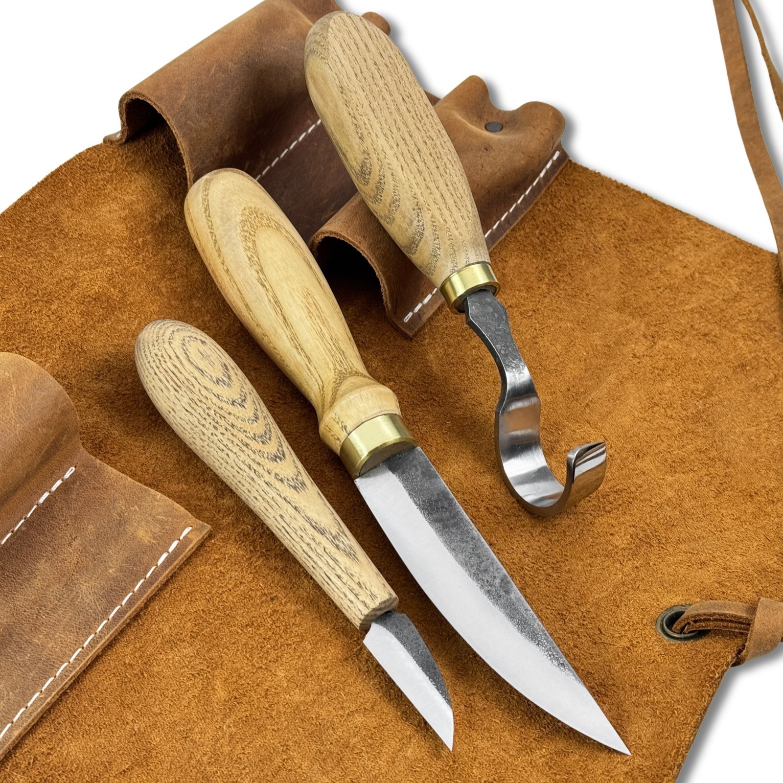 Bowl Carving Set 3 Pcs Hook Sloyd Whittling Knife Hand-Forged Carbon Steel Tools
