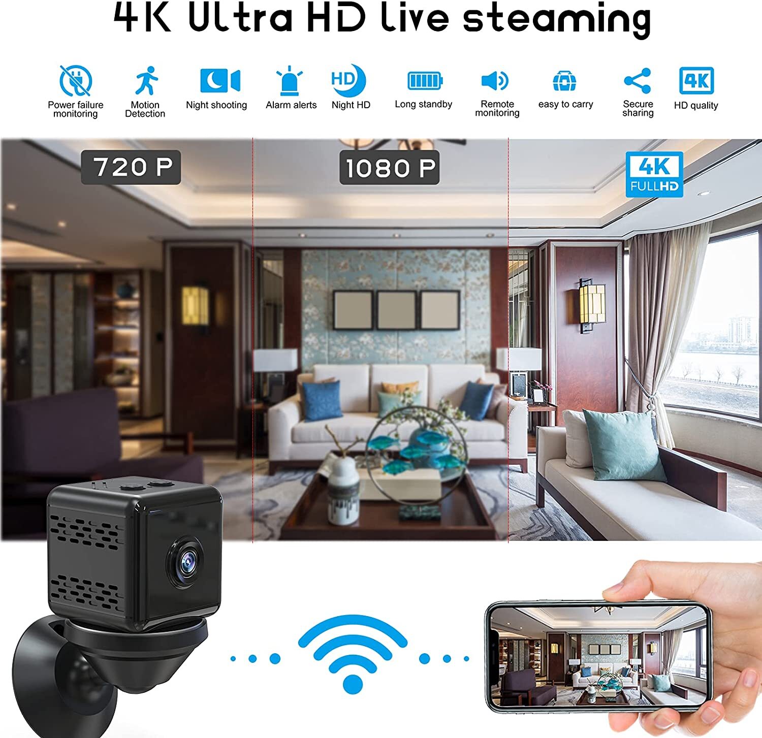 Mini App WiFi Hidden Camera 4K Motion Detection Night Vision Home Security Cam