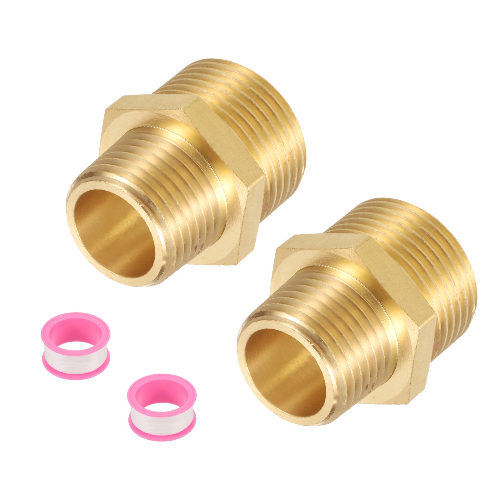 2pcs Brass Pipe Fitting, 3/4" g Male × 1/2" NPT Male Hex Nipple Pipe Connector