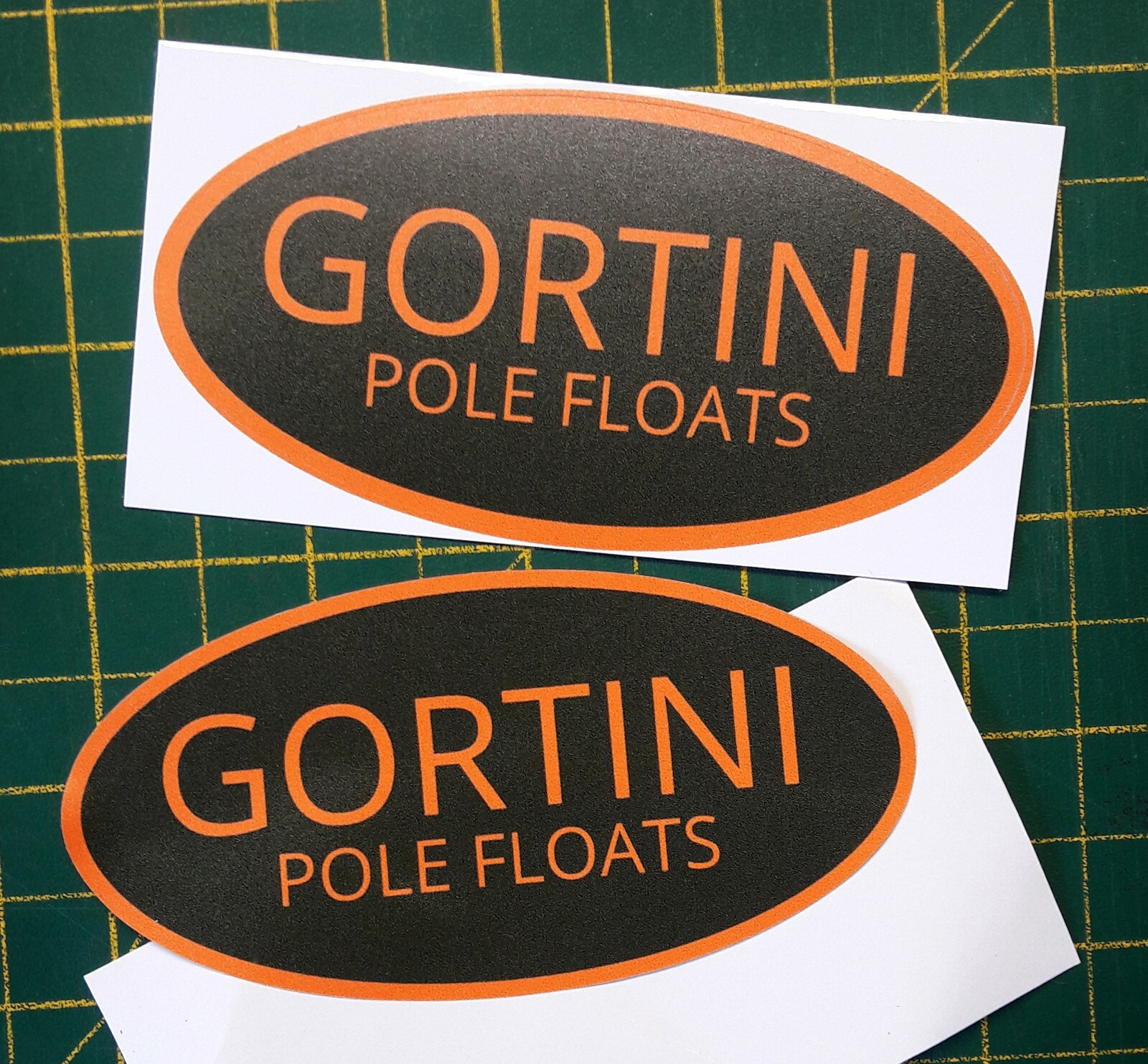 2x GORTINI POLE FLOATS vinyl fishing logo sticker decal angling tackle seat box