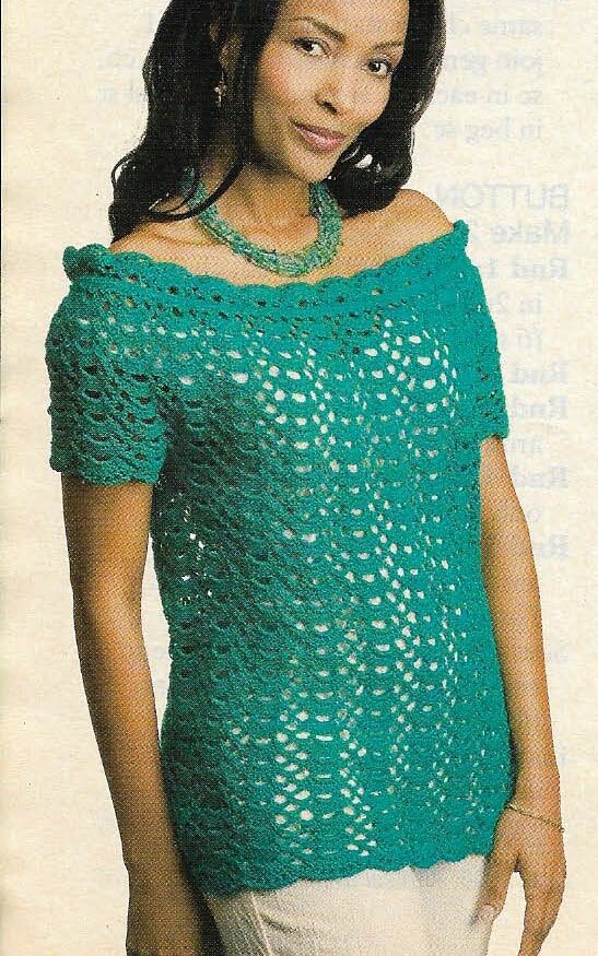 TEAL SHELLS TOP 3 SIZES WOMEN'S DIGEST SIZE CROCHET PATTERN INSTRUCTIONS