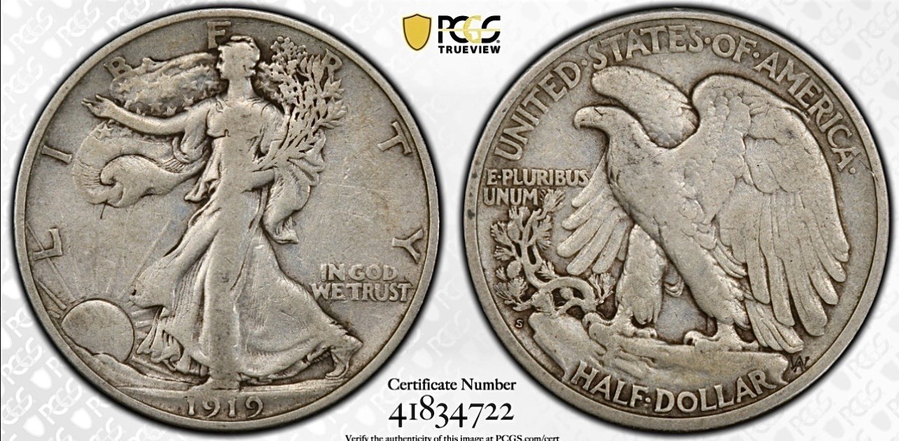 1919 S WALKING LIBERTY HALF DOLLAR PCGS VF20