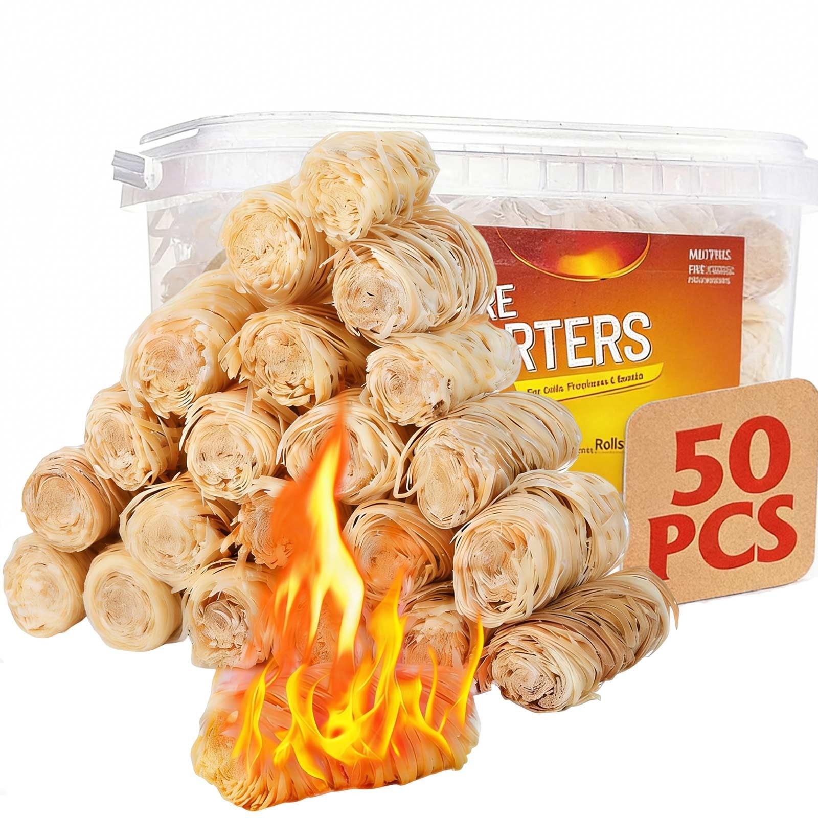Fire Starter Rolls, 50 Pack Natural Fire Starters for Campfires, Fireplace, W...