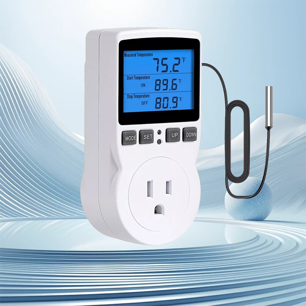 Digital Thermostat Outlet Plug Temperature Controller Heating Cooling with Probe