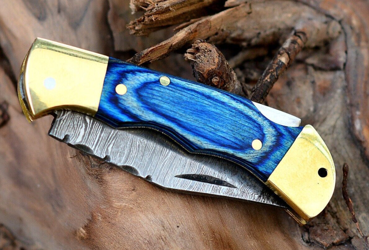 Custom Hand Forged Damscus Steel Edc Folding Pocket Knife W/Sheath