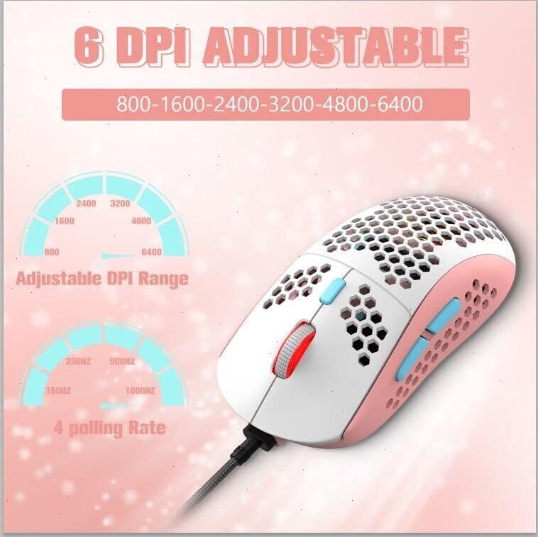 PINK UK RGB Backlit USB Wired Optical Gaming Mouse for PC Computer 6400 DPI
