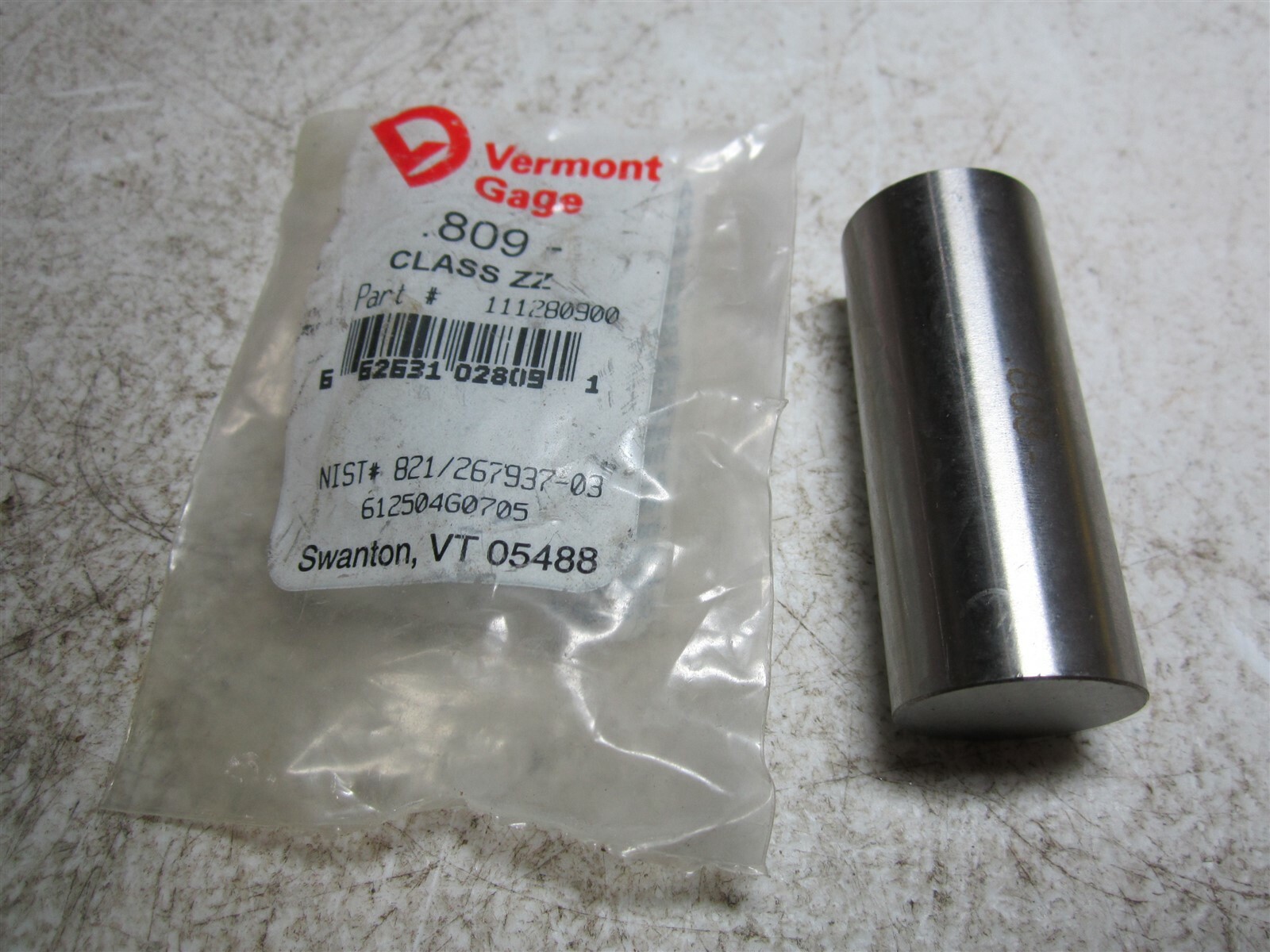 Vermont Gage (111280900) 0.809 Diameter Class ZZ Pin Gage