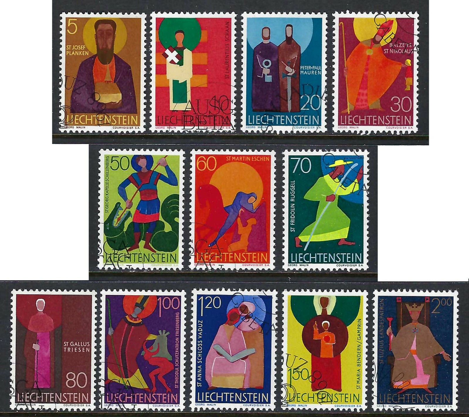 Liechtenstein - 1967-68 12v. CTO NH Saints of Europa Religion