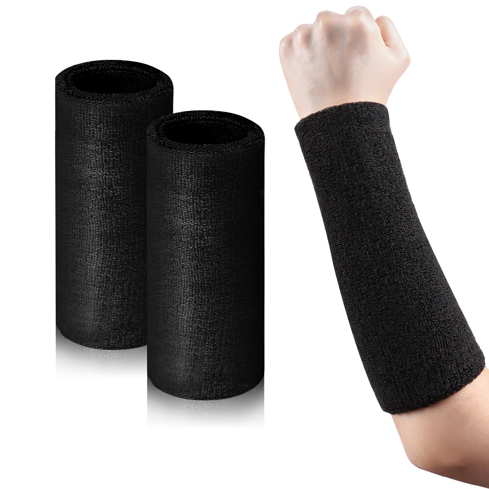 2 Pcs 9 Inch Long Wristbands Sweatbands Black Large Sweat 9.05x3.54",