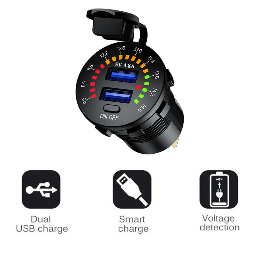 Dual USB Car Cigarette Lighter Socket Phone Charger Power Outlet W/LED Voltmeter