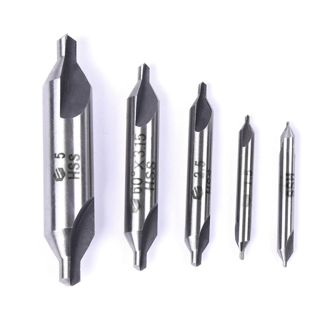 5pcs 1mm-5mm Center Drill Countersink Set 60° Angle Bits HSS Lathe Mill Press