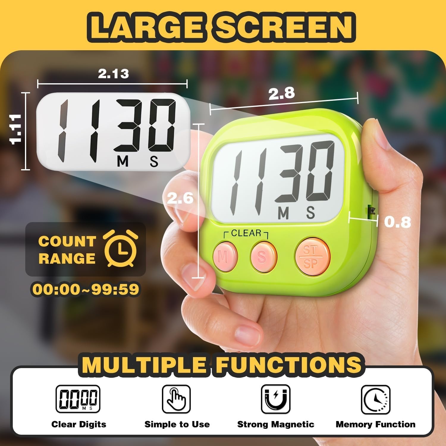 Versatile Classroom Digital Timer Set - Large Display, Magnetic Back, 99 Minutes