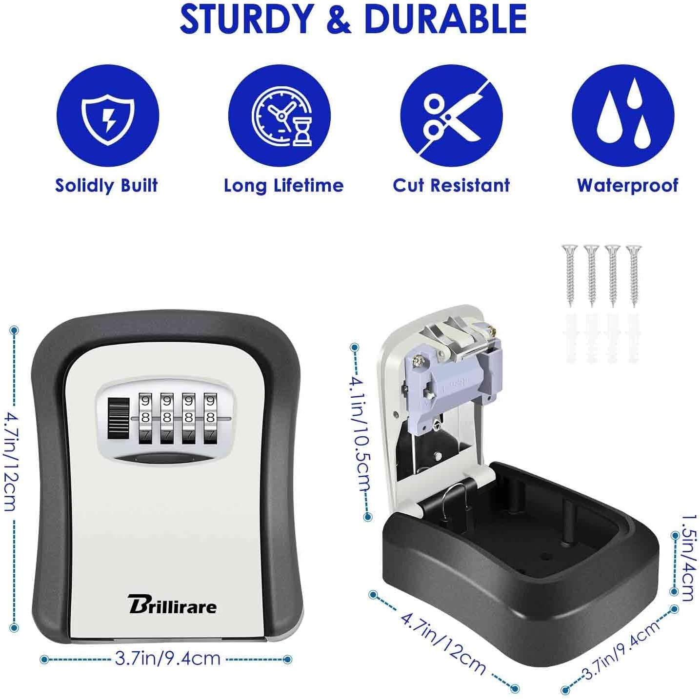 Upgraded Waterproof Key Lock Box - Resettable 4-Digit Combination Security
