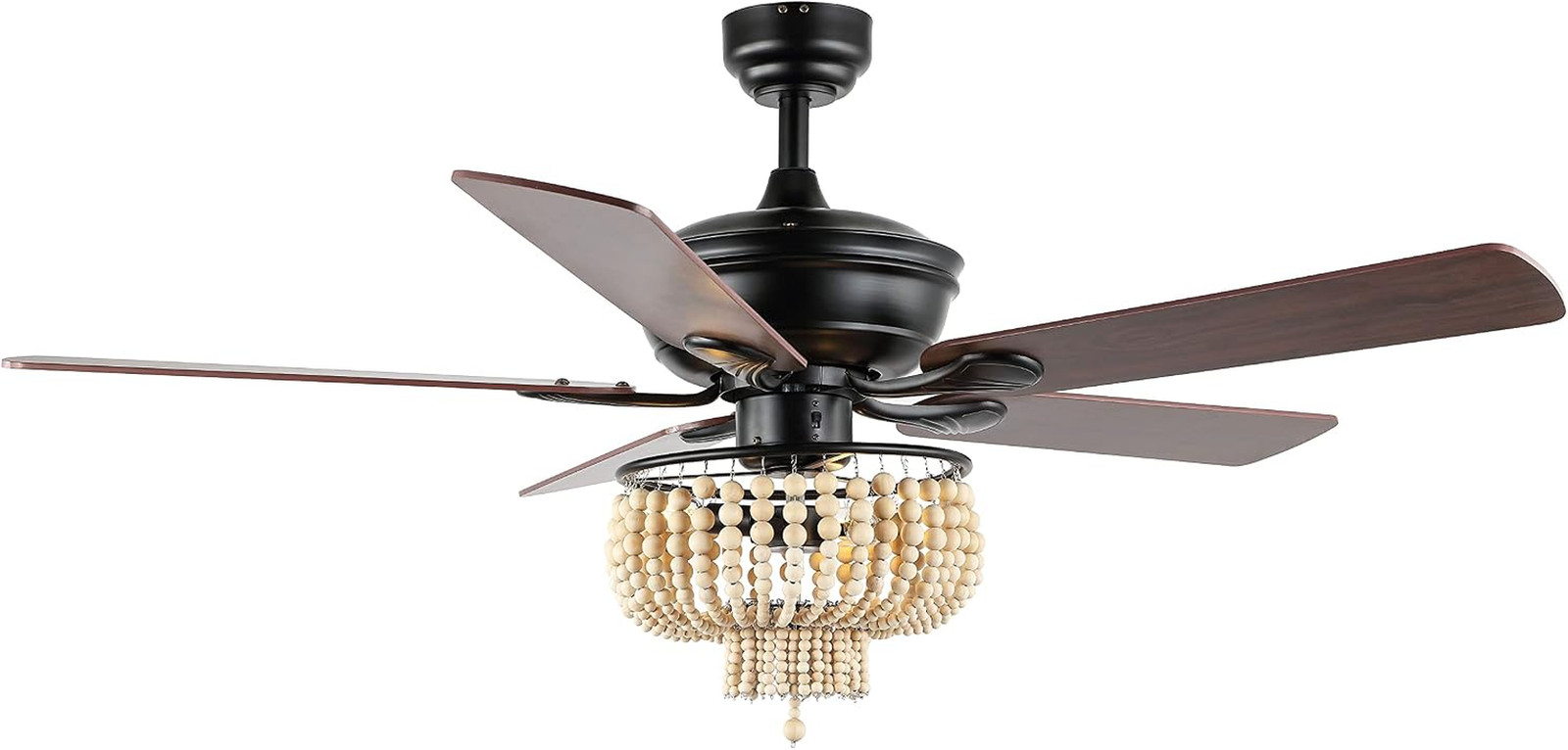 Opal 52" 3-Light Beaded Shade Ceiling Fan with Remote, Black | Farmhouse Rustic