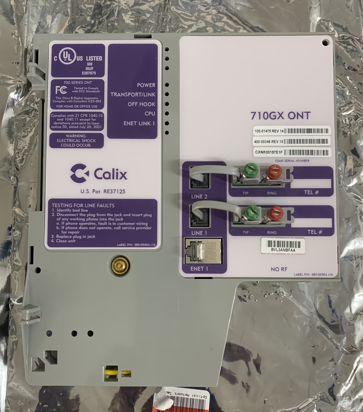 Calix 710GX ONT Fiber Optic Optical Network Terminal Module 100-01475 Rev 14&15