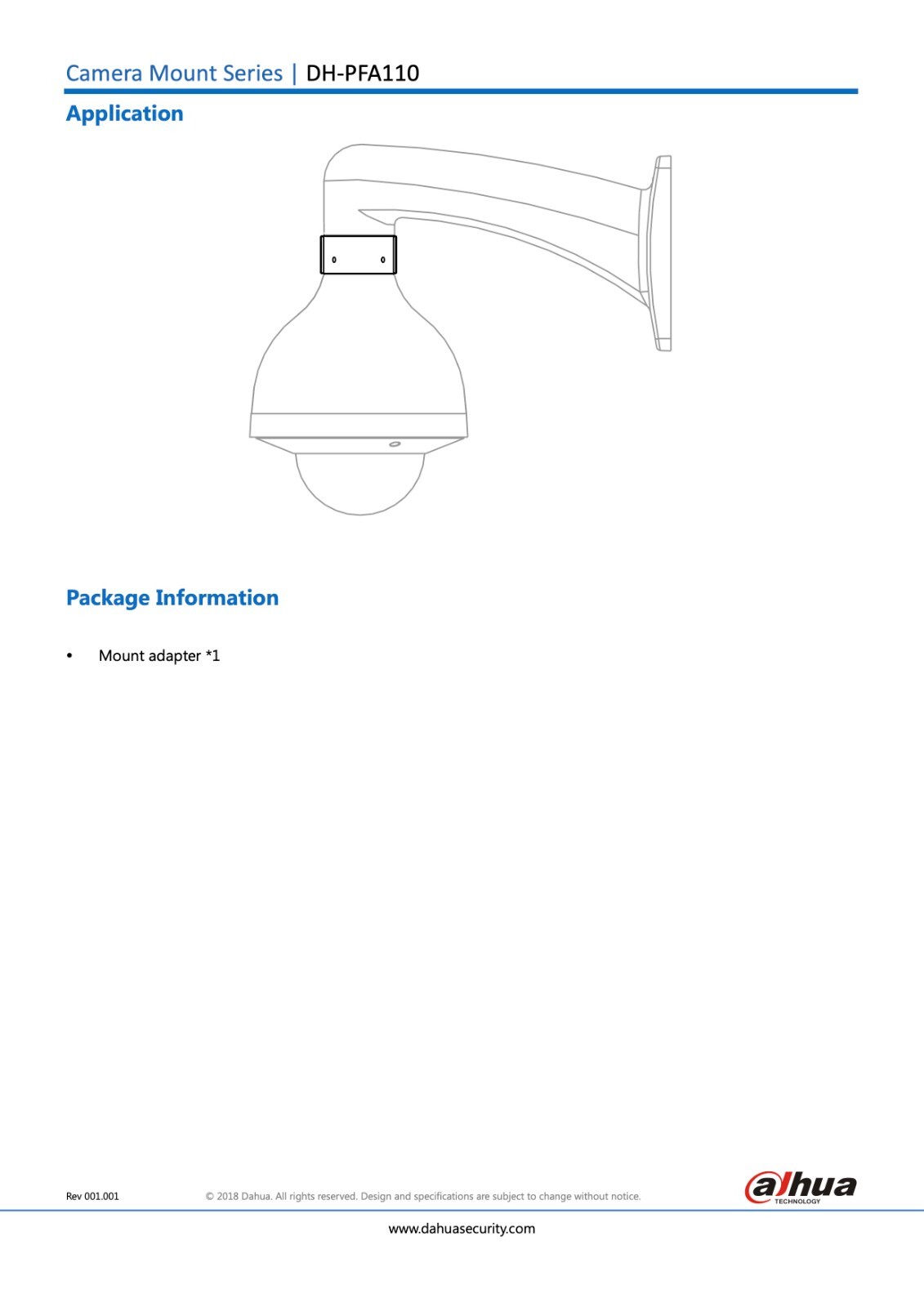 Dahua PFA110 Camera Accessory Adapter Mount