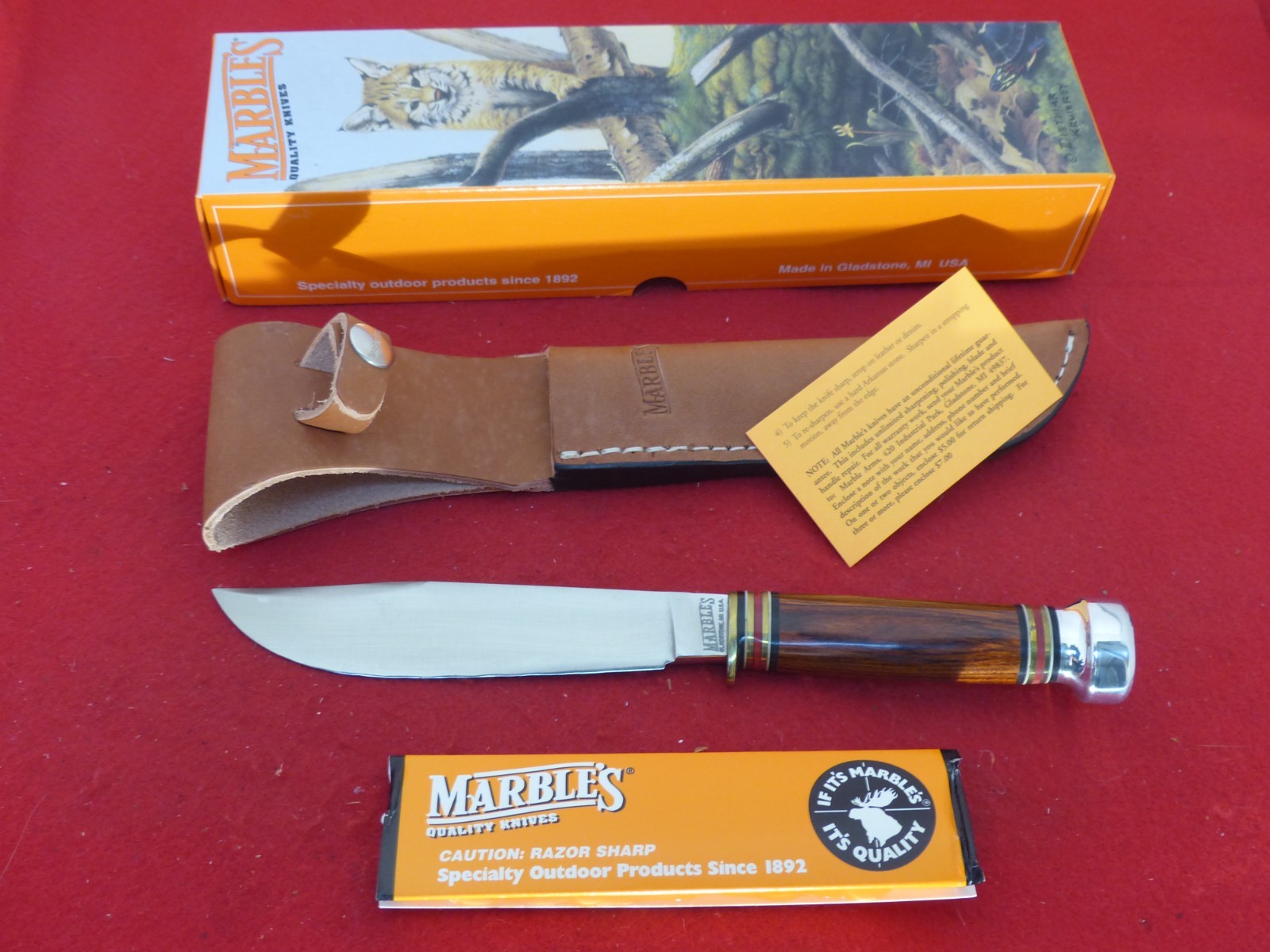 Marbles Gladstone USA Expert II cocobolo/aluminum mint fixed blade Sheath knife