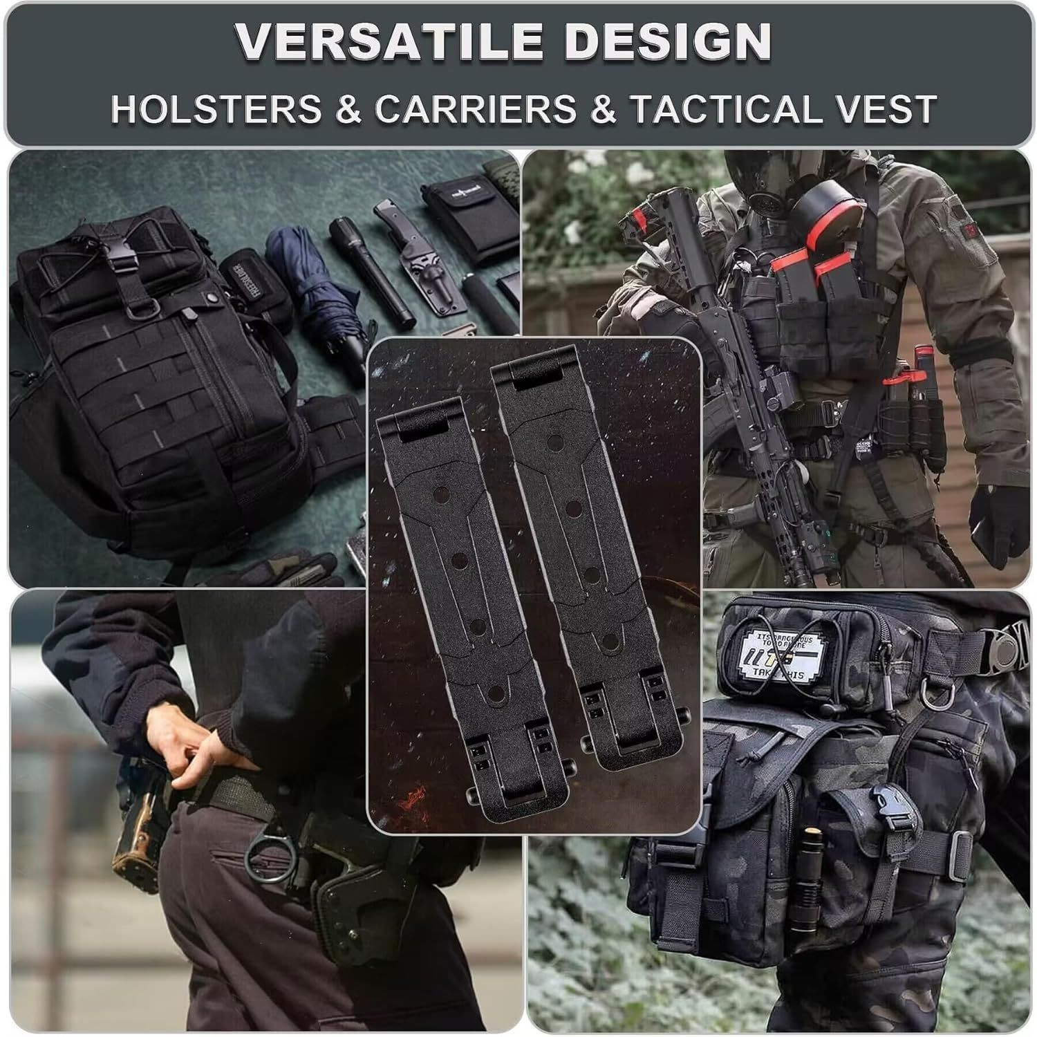 Molle Attachment Clips with Mounting Hardware for Vests, Backpacks, Black