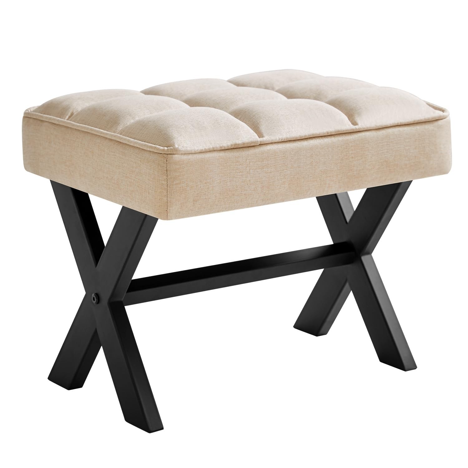 Small 12 Inch H Footrest Stool Square Linen Metal X Leg Multi Use WBD011Y