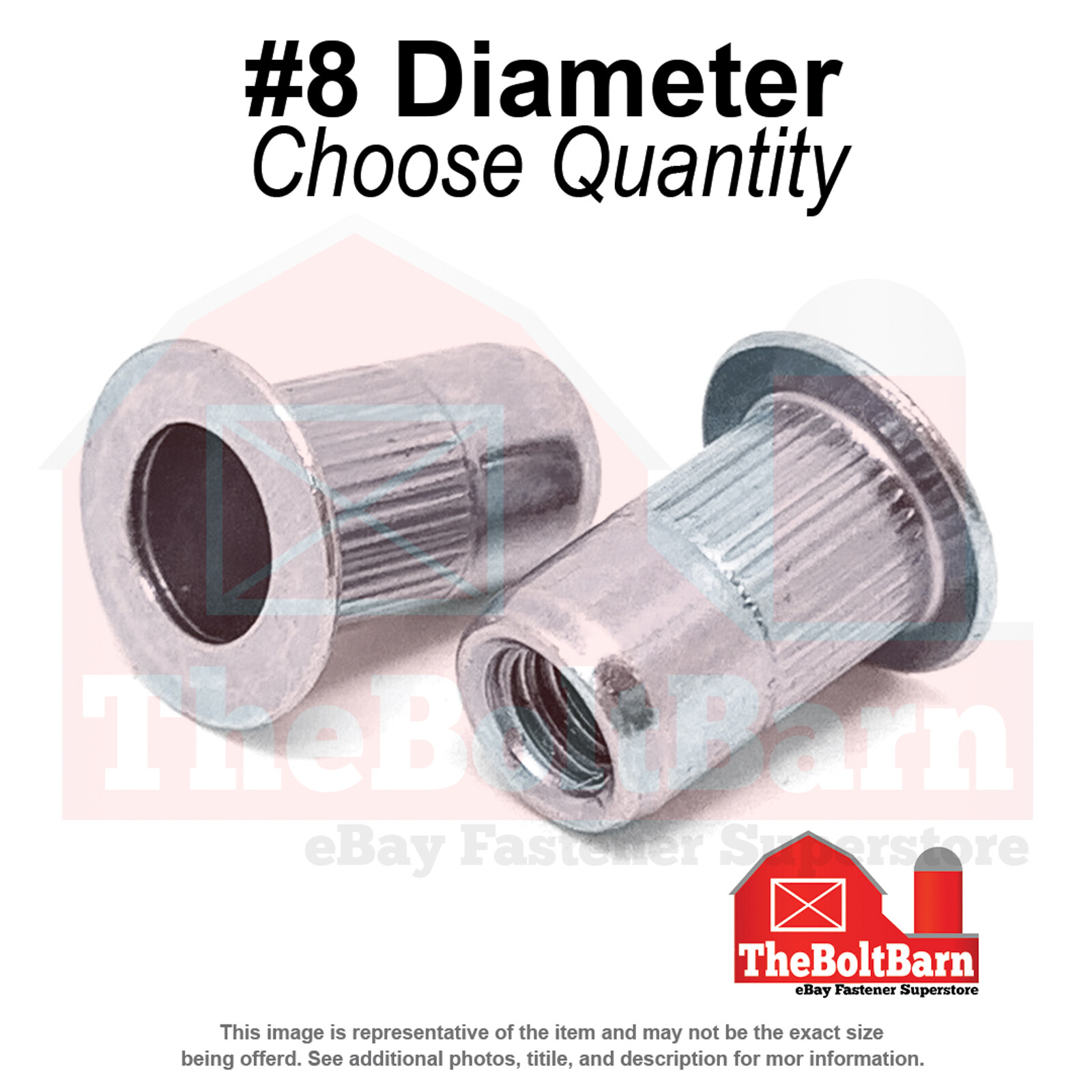 #8-32 Aluminum Large Flange Knurled Body Rivet Nuts Plain (Pick Quantity)