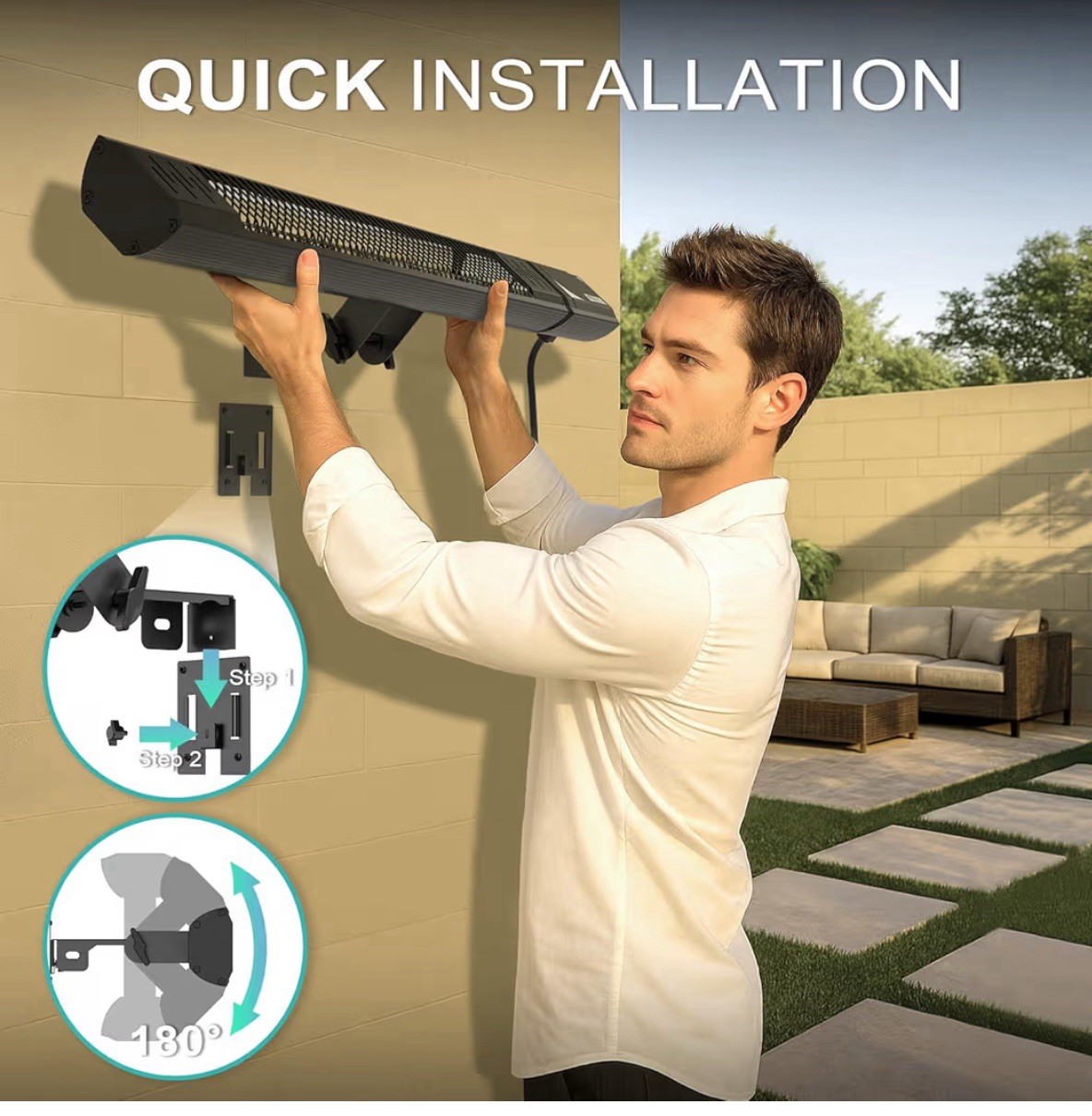 Electric Patio Heater Waterproof 1500W Infrared Outdoor Backyard Wall Mount P...
