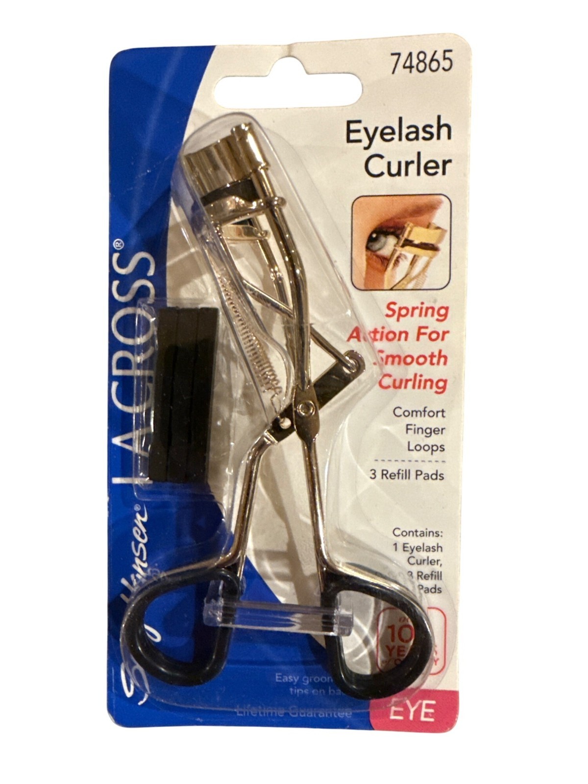 74865 Sally Hansen La Cross Eyelash Curler Spring-Action Smooth Curling +Refills