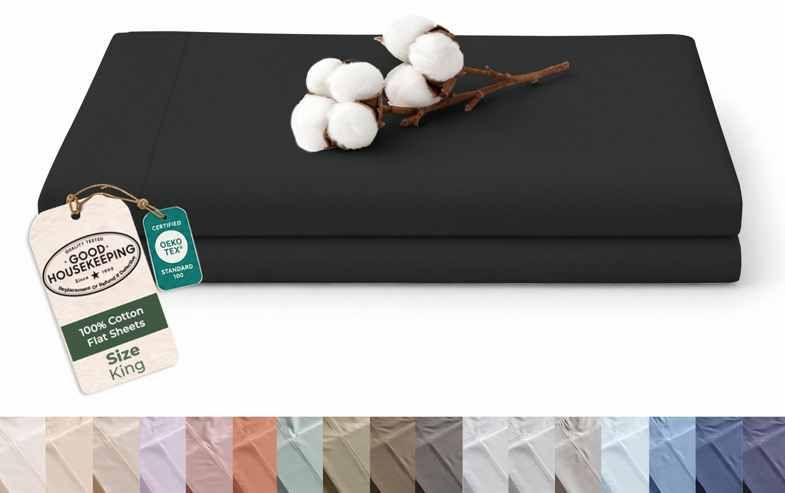 100% Organic Cotton King Size Flat Sheet Only - Percale Top Sheets - King Fla...